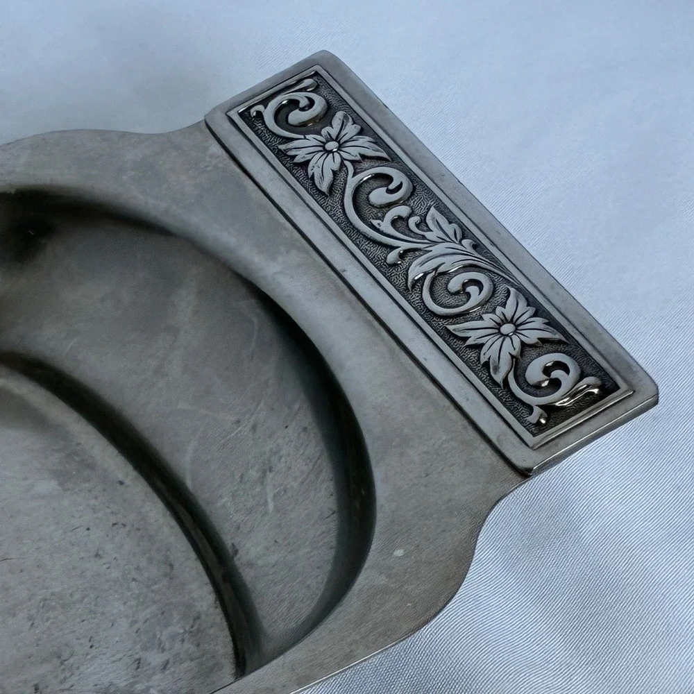 Vtg International Decorator Stainless Tray Floral Scroll Handle MCM Chic Retro